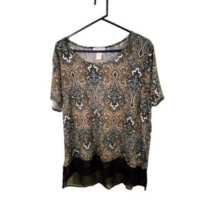 BoHo Geo Print Tunic Carol Rose Sheer Colorblock Hem Office Casual  Plus Size 1X